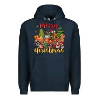 Navy merry christmas gingerbread truck Premium Hoodie - MaliasSmallBusiness