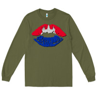Army Green cambodian flag lips Long Sleeve Tee - AdoDesignShop