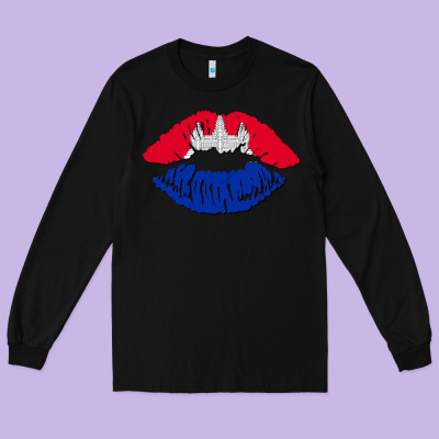 Cambodian Flag Lips Long Sleeve Tee Designed By Adodesignshop