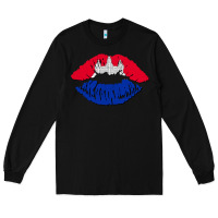 Black cambodian flag lips Long Sleeve Tee - AdoDesignShop