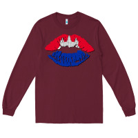Burgundy cambodian flag lips Long Sleeve Tee - AdoDesignShop