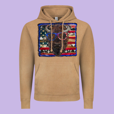 Vintage Hoodie bison with american flag