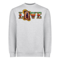 Heather Grey Love Lady Of Guadalupe Heavyweight Sweatshirt - RanaPortraitStore