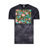 Cloud Black flamingos with leaves Vintage Tee - BarkalooDesign