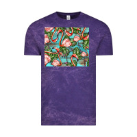 Cloud Purple flamingos with leaves Vintage Tee - BarkalooDesign