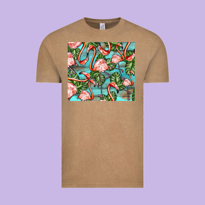 Flamingos With Leaves Vintage Tee Designed By Barkaloodesign