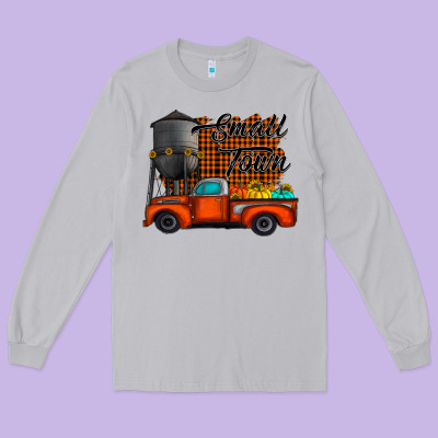 Small Town Fall Long Sleeve Tee Designed By Cowhidedigitalart