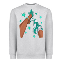 Heather Grey Teal Afro Girl Sneakers and Heels Heavyweight Sweatshirt - texasbilliewilder