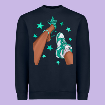 Teal Afro Girl Sneakers And Heels Heavyweight Sweatshirt Designed By Texasbilliewilder