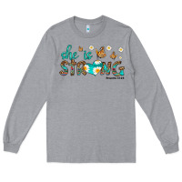Heather Grey she is strong Long Sleeve Tee - HRA Design Shop