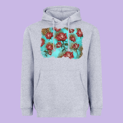 Red Roses With Leopard Background Heavyweight Hoodie Designed By Lillyallendesigns