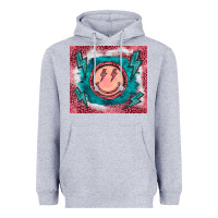 Heather Grey western lightning bolt smiling face turquoise Heavyweight Hoodie - BarkalooDesign