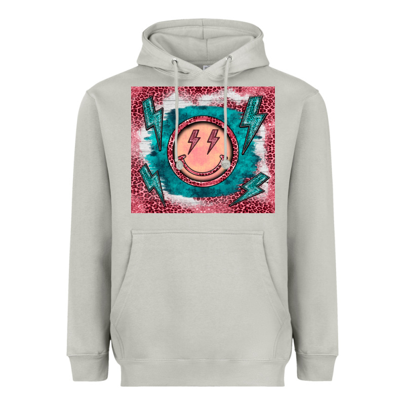 Western Lightning Bolt Smiling Face Turquoise Heavyweight Hoodie by BarkalooDesign | Teevron