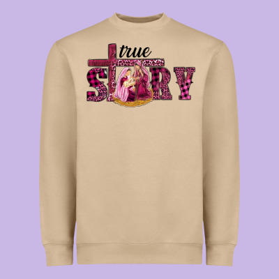 Heavyweight Sweatshirt Pink Christmas true story holy family