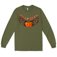 Army Green Thankful Long Sleeve Tee - CowhideDigitalArt