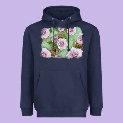 Pink Roses With Leopard Background Heavyweight Hoodie Designed By Lillyallendesigns