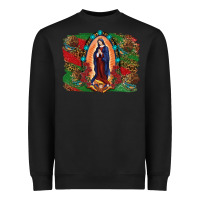 Black Mexican Flag Lady Of Guadalupe Distressed Backgrou Heavyweight Sweatshirt - RanaPortraitStore