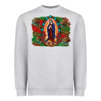 Heather Grey Mexican Flag Lady Of Guadalupe Distressed Backgrou Heavyweight Sweatshirt - RanaPortraitStore