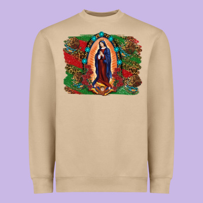 Heavyweight Sweatshirt Mexican Flag Lady Of Guadalupe Distressed Backgrou