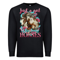 Black just a girl who loves horses mustang Premium Sweatshirt - LillyAllenDesigns