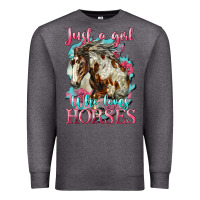 Charcoal Heather just a girl who loves horses mustang Premium Sweatshirt - LillyAllenDesigns