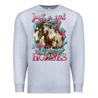 Heather Grey just a girl who loves horses mustang Premium Sweatshirt - LillyAllenDesigns