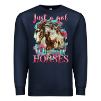 Navy just a girl who loves horses mustang Premium Sweatshirt - LillyAllenDesigns
