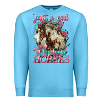Ocean Blue just a girl who loves horses mustang Premium Sweatshirt - LillyAllenDesigns