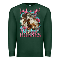 Sports Green just a girl who loves horses mustang Premium Sweatshirt - LillyAllenDesigns