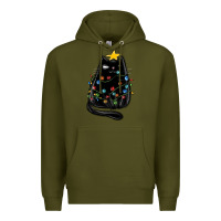 Army Green christmas cat with lights Premium Hoodie - MaliasSmallBusiness