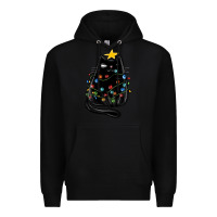 Black christmas cat with lights Premium Hoodie - MaliasSmallBusiness