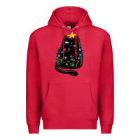 Cardinal christmas cat with lights Premium Hoodie - MaliasSmallBusiness