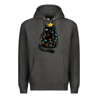 Charcoal Heather christmas cat with lights Premium Hoodie - MaliasSmallBusiness