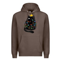 Coffee christmas cat with lights Premium Hoodie - MaliasSmallBusiness