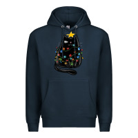 Navy christmas cat with lights Premium Hoodie - MaliasSmallBusiness