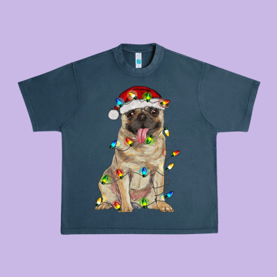 Pug With Christmas Lights Urban Heavy Tee Designed By Ranaportraitstore