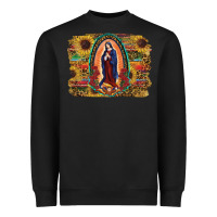 Black Sunflower Lady Of Guadalupe Distressed Background Heavyweight Sweatshirt - RanaPortraitStore
