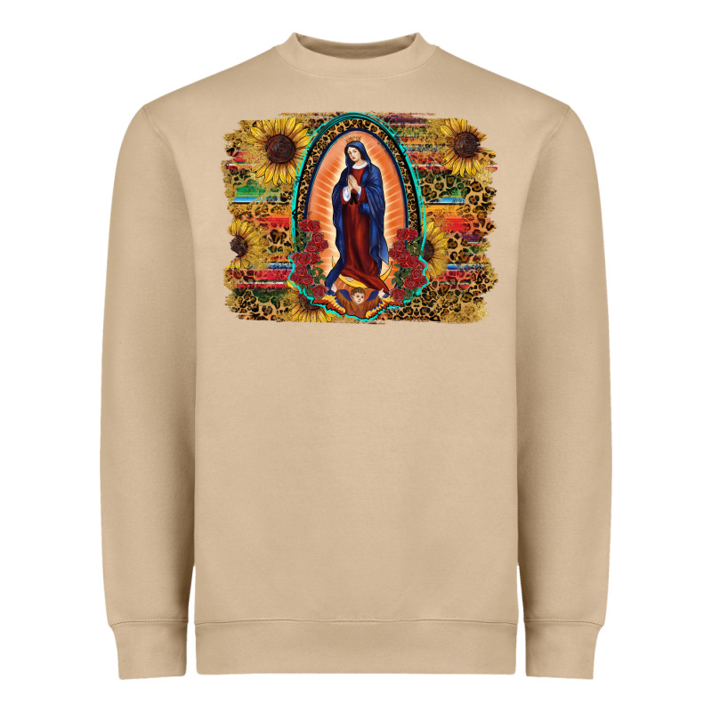 Sunflower Lady Of Guadalupe Distressed Background Heavyweight Sweatshirt by RanaPortraitStore | Teevron