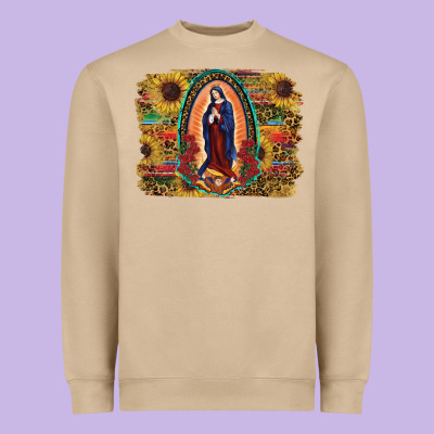 Heavyweight Sweatshirt Sunflower Lady Of Guadalupe Distressed Background
