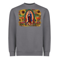 Storm Sunflower Lady Of Guadalupe Distressed Background Heavyweight Sweatshirt - RanaPortraitStore