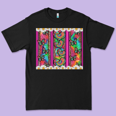 Tie Dye Hearts And Butterfly With Flowers Premium Tee Designed By Artiststas