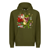 Army Green Christmas dinosaur Premium Hoodie - MaliasSmallBusiness