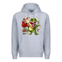 Heather Grey Christmas dinosaur Premium Hoodie - MaliasSmallBusiness