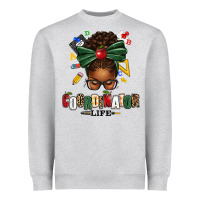 Heather Grey educational coordinator life afro messy bun Heavyweight Sweatshirt - texasbilliewilder