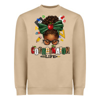 Educational Coordinator Life Afro Messy Bun Heavyweight Sweatshirt | Teevron