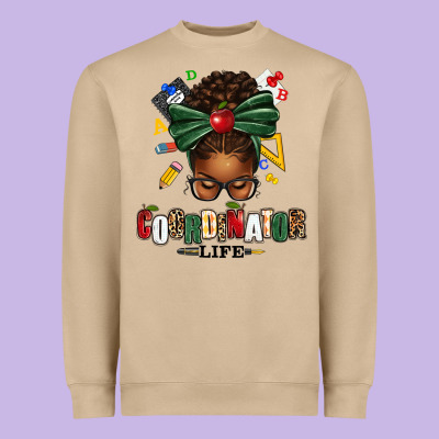 Educational Coordinator Life Afro Messy Bun Heavyweight Sweatshirt Designed By Texasbilliewilder