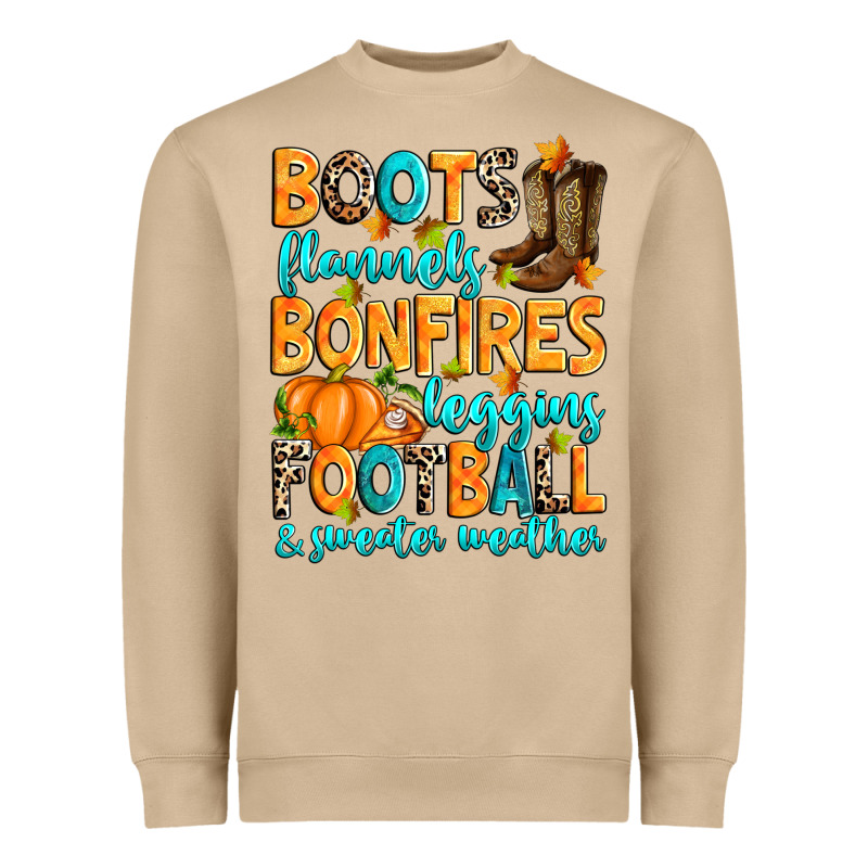 Boots Flannels Bonfires Leggins American Football Heavyweight Sweatshirt by RanaPortraitStore | Teevron