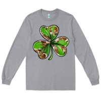 Heather Grey Cowhide leopard shamrock 4th of july Long Sleeve Tee - Neo Western