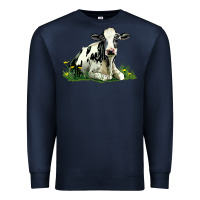 Navy holstein cow sitting Premium Sweatshirt - LillyAllenDesigns