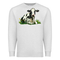 Oatmeal Heather holstein cow sitting Premium Sweatshirt - LillyAllenDesigns